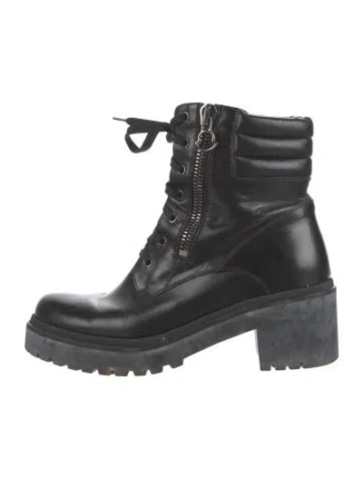 Pre-owned Moncler Leather Combat Boots In Black