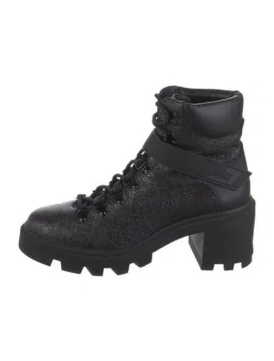 Pre-owned Moncler Leather Combat Boots In Black/metallic