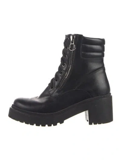 Pre-owned Moncler Leather Combat Boots In Blue