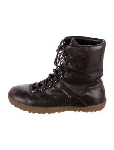 Pre-owned Moncler Leather Combat Boots In Brown