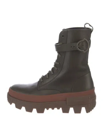 Pre-owned Moncler Leather Combat Boots In Green
