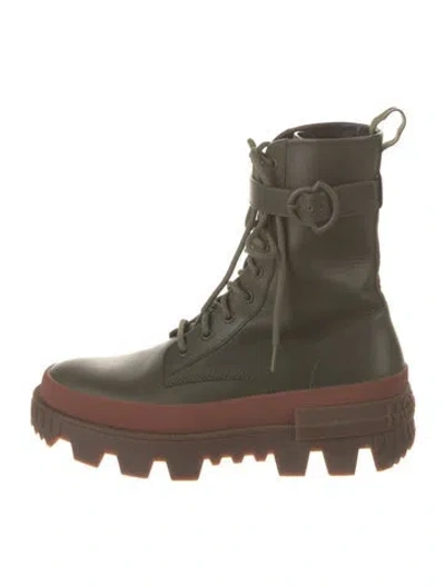 Pre-owned Moncler Leather Combat Boots In Green