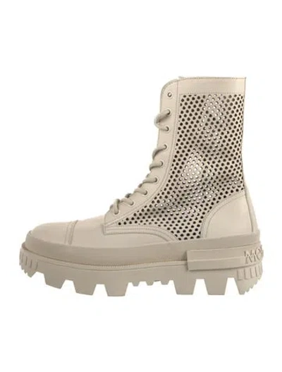 Pre-owned Moncler Leather Combat Boots In Neutral