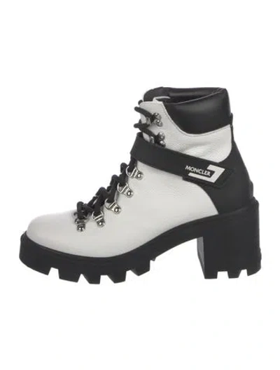 Pre-owned Moncler Leather Combat Boots In White