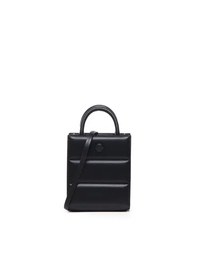 Moncler Leather Doudoune Mini Tote Bag In Black