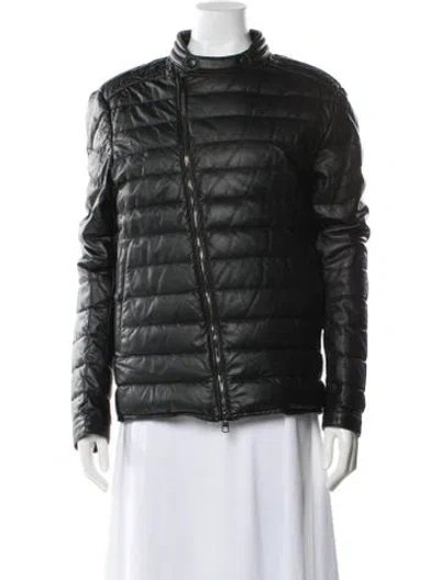 Pre-owned Moncler Leather Down Jacket In Black