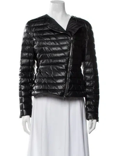 Pre-owned Moncler Leather Down Jacket In Black