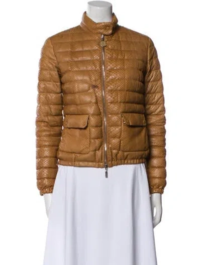 Pre-owned Moncler Leather Down Jacket In Brown