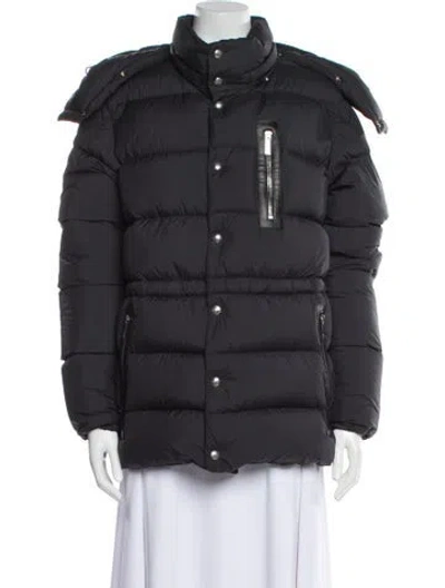 Pre-owned Moncler Leather Down Jacket In Gray