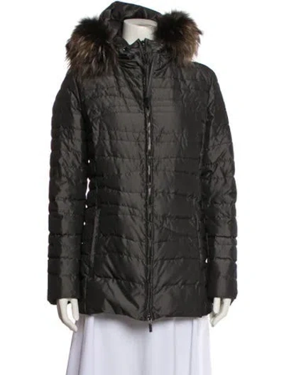 Pre-owned Moncler Leather Down Jacket In Gray