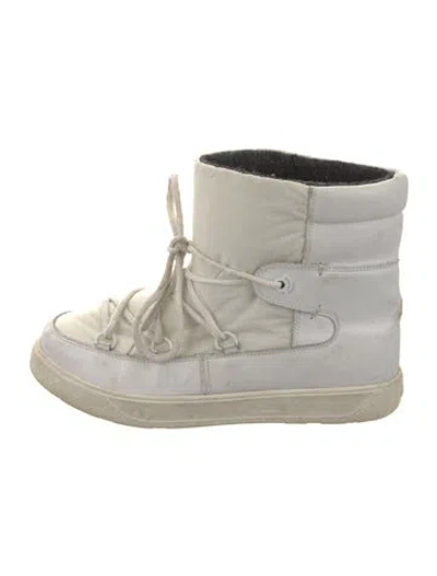 Pre-owned Moncler Leather Embroidered Accent Lace-up Boots In White