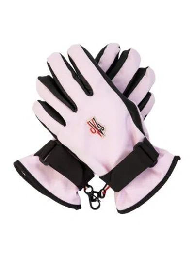 Pre-owned Moncler Leather Embroidered Winter Gloves In Black/purple