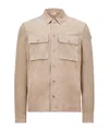 Moncler Knitted Cotton & Suede Cardigan Jacket In Nude