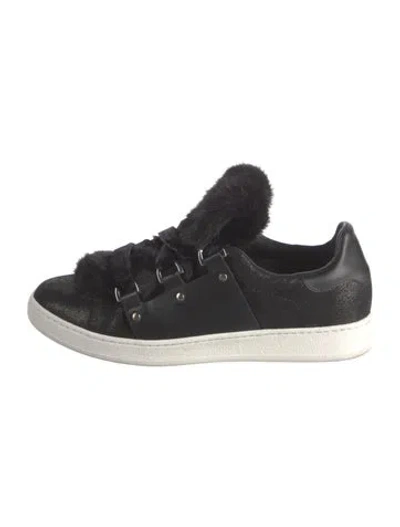 Pre-owned Moncler Leather Fur Trim Sneakers In Black