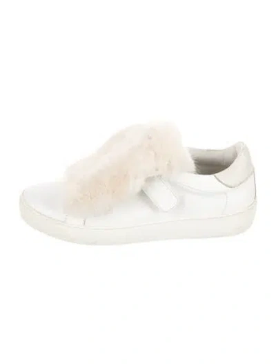 Pre-owned Moncler Leather Fur Trim Sneakers In Neutral