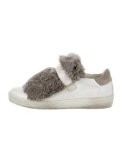 Pre-owned Moncler Leather Fur Trim Sneakers In White