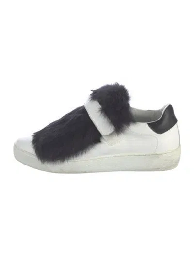Pre-owned Moncler Leather Fur Trim Sneakers In White