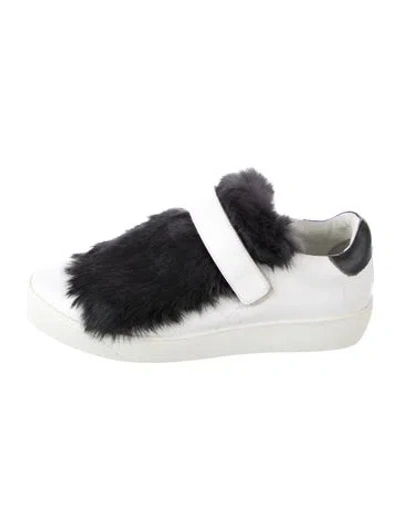 Pre-owned Moncler Leather Fur Trim Sneakers In White