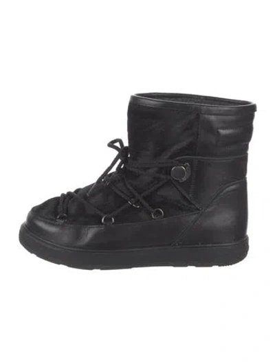 Pre-owned Moncler Leather Fur Trim Snow Boots In Black