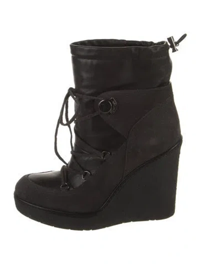 Pre-owned Moncler Leather Glitter Accents Lace-up Boots In Black