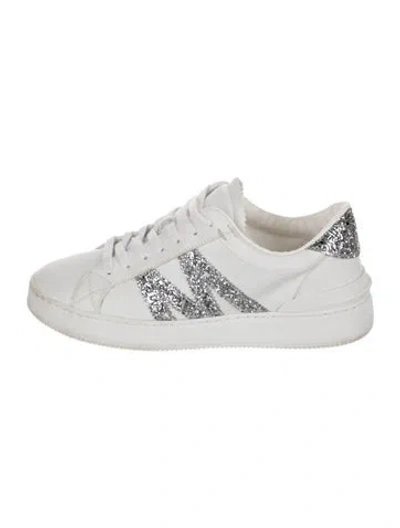 Pre-owned Moncler Leather Glitter Accents Sneakers In White