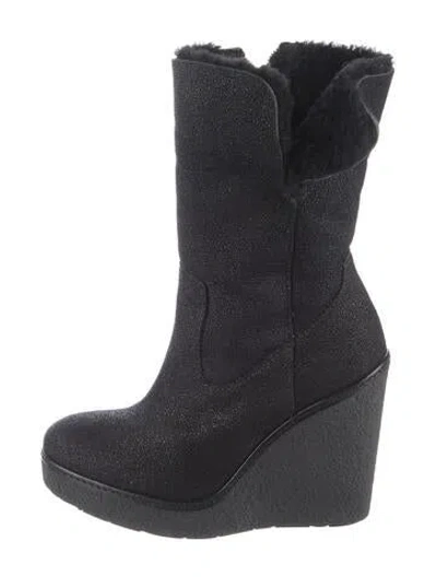 Pre-owned Moncler Leather Glitter Accents Sock Boots In Black