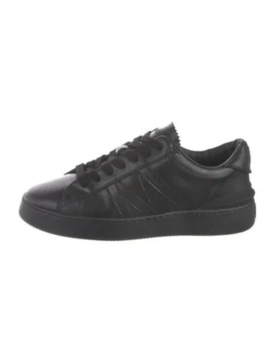 Pre-owned Moncler Leather Grosgrain Trim Sneakers In Black
