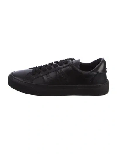 Pre-owned Moncler Leather Grosgrain Trim Sneakers In Black