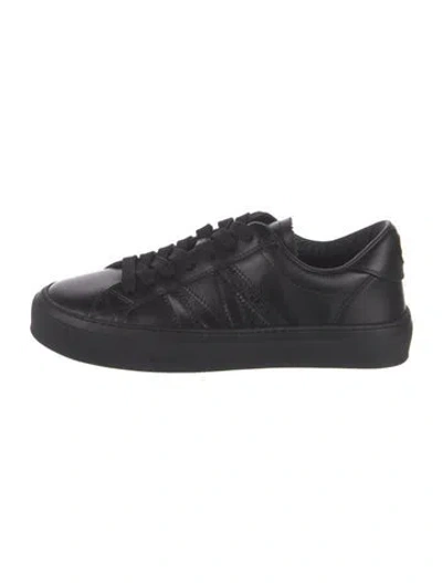 Pre-owned Moncler Leather Grosgrain Trim Sneakers In Black