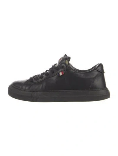 Pre-owned Moncler Leather Grosgrain Trim Sneakers In Blue