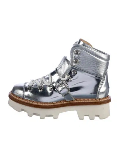 Pre-owned Moncler Leather Hiking Boots In Blue