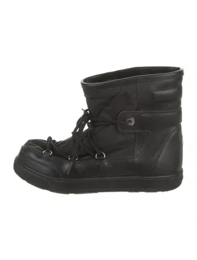 Pre-owned Moncler Leather Lace-up Boots In Black