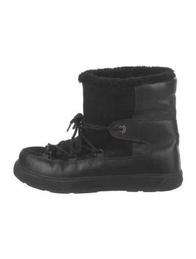 Pre-owned Moncler Leather Lace-up Boots In Black