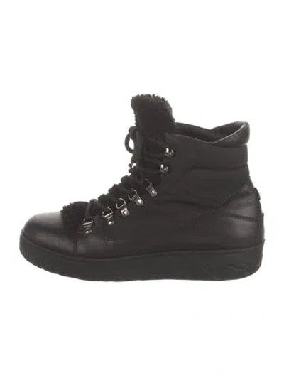 Pre-owned Moncler Leather Lace-up Boots In Black