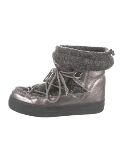 Pre-owned Moncler Leather Lace-up Boots In Gray