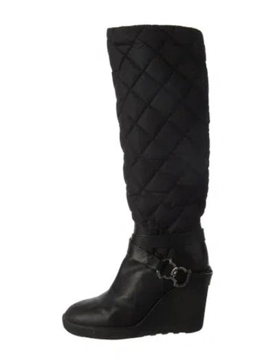 Pre-owned Moncler Leather Leather Trim Embellishment Riding Boots In Black