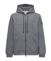 Moncler Leather Logo Cotton Blend Zip-up Hoodie In Gray