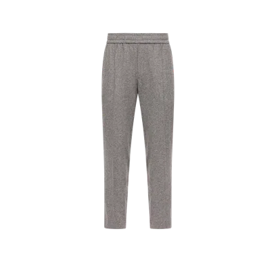 Moncler Leather Logo Flannel Pants In Gray