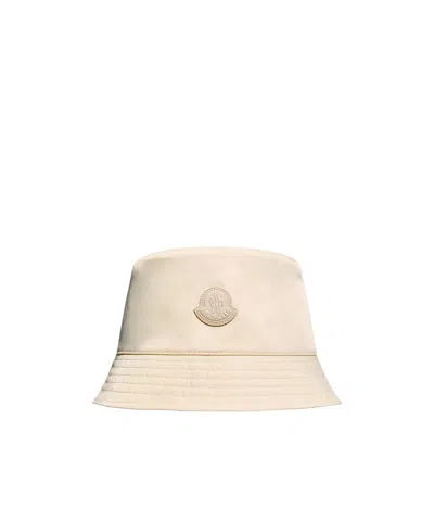 Moncler Leather Logo Gabardine Bucket Hat In Neutral