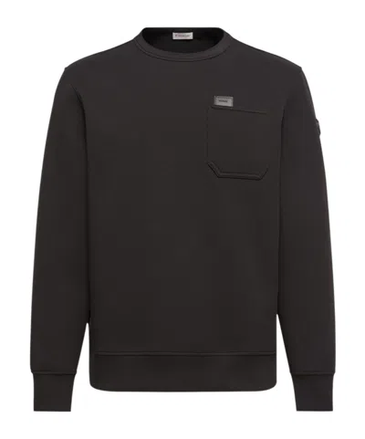 Moncler Leather Logo Tag Cotton Blend Sweatshirt In Black