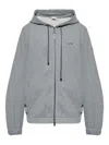 Moncler Leather Logo Cotton Blend Zip-up Hoodie In Gray