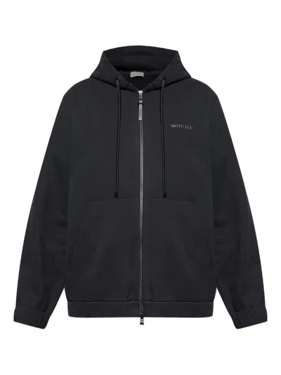 MONCLER LEATHER-LOGO ZIP-UP HOODIE