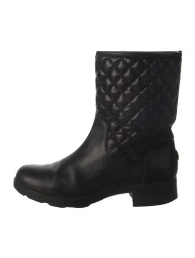 Pre-owned Moncler Leather Moto Boots In Black