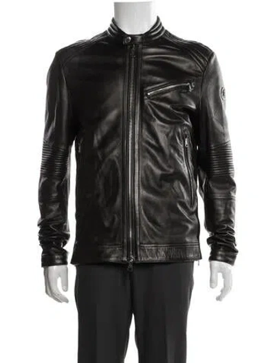 Pre-owned Moncler Leather Moto Jacket In Brown