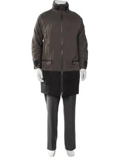 Pre-owned Moncler Leather Parka In Gray