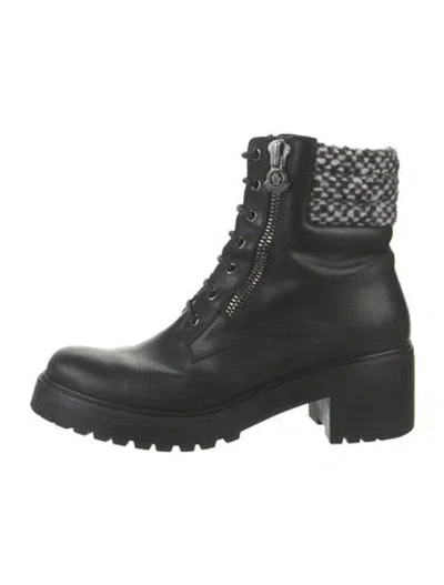 Pre-owned Moncler Leather Patterned Combat Boots In Black