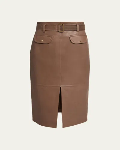 Moncler Leather Pencil Skirt In Brown