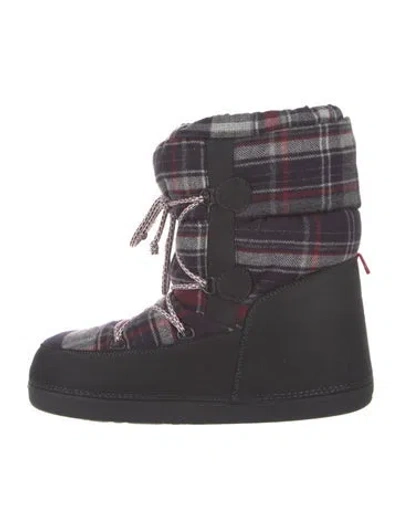 Pre-owned Moncler Leather Plaid Print Snow Boots In Multi