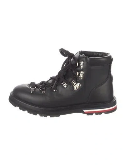 Pre-owned Moncler Leather Printed Combat Boots In Black