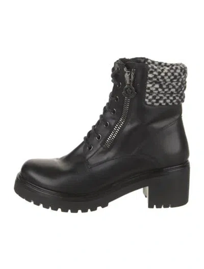 Pre-owned Moncler Leather Printed Combat Boots In Black